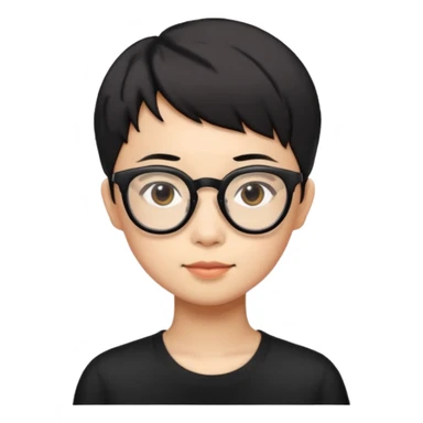 singapore chinese, black very short hair, wear black frame glasses, relatively thin, pokey face sticker