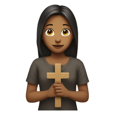 the girl holding up a cross sticker