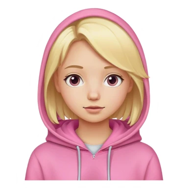A blond Girl with a pink hoddie and a Pink Loop sticker