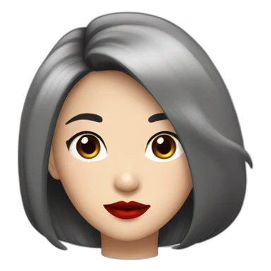 Asian girl with black hair with red lips sticker