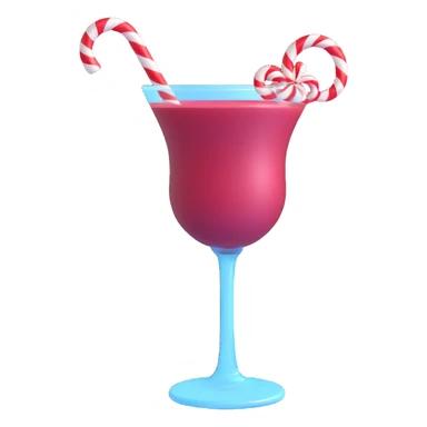 3D emoji style cocktail glass with burgundy drink and a candy cane sticker