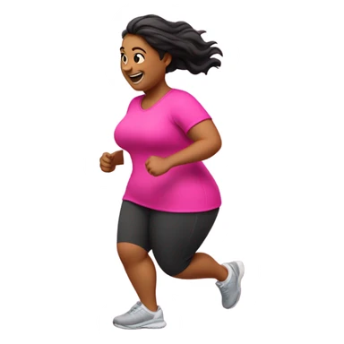 fat woman in pink shirt running happily sticker