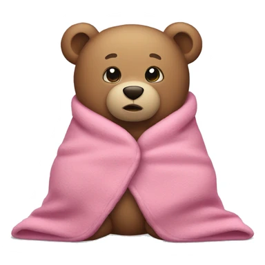 cuddly bear with a pink blanket wrapped around him sticker