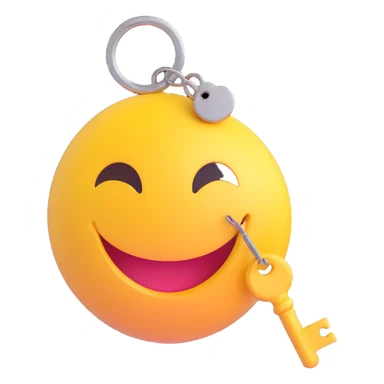 3D smiley emoji, round shape, lucky key, lucky face sticker