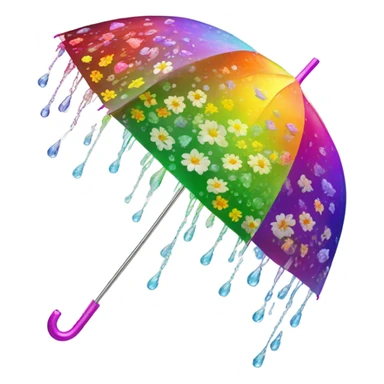 Rainbow umbrella made of flowers with dew drops dripping off and a large handle  sticker