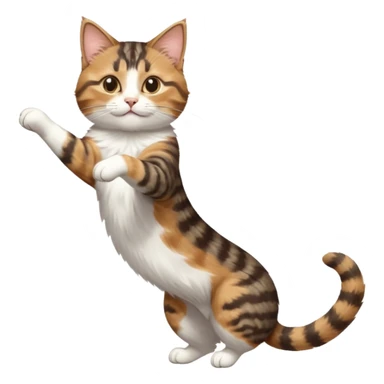 brown tabby and white cat with doing a big extremely long stretch reaching up into the air with arms and legs side by side together straight and overextended whilst lying on its side sticker