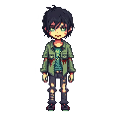 boy zombie with black hair, emo style sticker