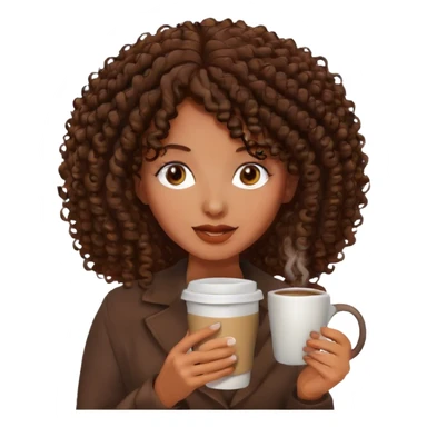mujer rizada morena con un cafe bonita sticker