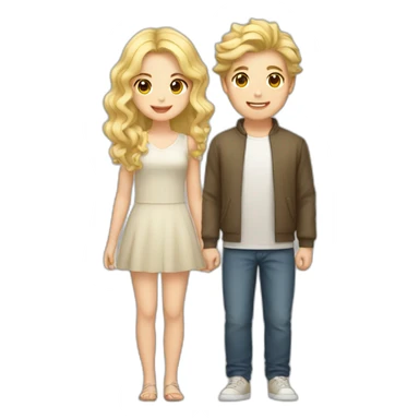 blonde wavy hair girl, japanese tan boy, couple sticker