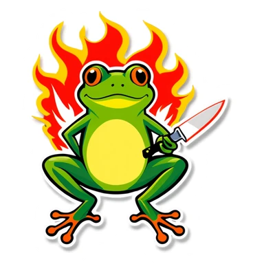 Frog with a knife and it’s on fire  sticker