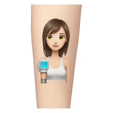 On the arm of a girl, there are testing electrodes sticker