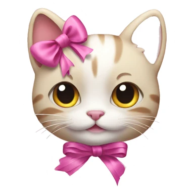 kitty with a ribbon and pink heart sticker