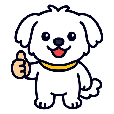 cartoon Maltese puppy giving a thumbs up, vibrant colors, outlined sticker