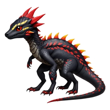 Rare realistic exotic edgy warm-colored dark gothic cool badass epic pretty beautiful handsome gorgeous aesthetic colorful vibrant Vernid-Trico-species-Fakemon-Salandit-hybrid-creature by LiLaiRa, 4 legs, 1 tail, random markings, (full body) sticker