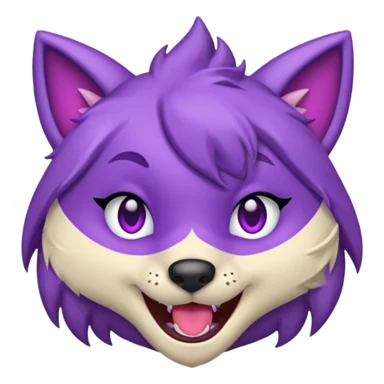 Roxanne Wolf emoji, winking, showing fangs, purple star on cheek sticker