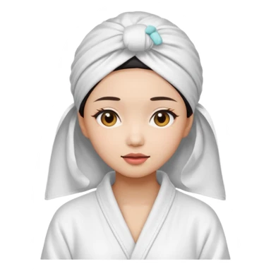 girl aesthetic emoji, asian beautiful make up white Bathrobe + Headscarf sticker