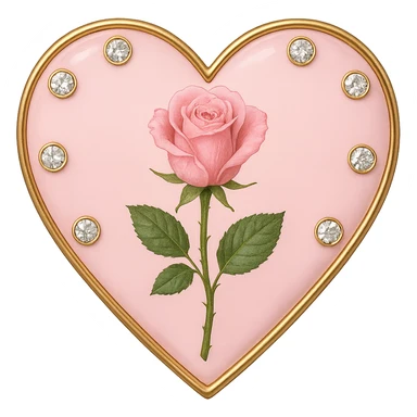 single rose pink heart, pastel pink enamel, sparkling gems sticker