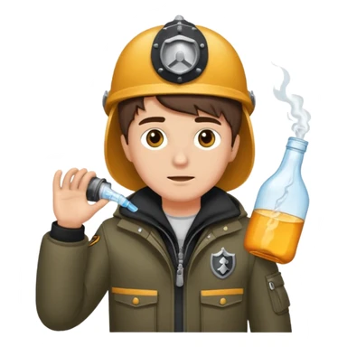 erstell ein bild Von eine jungen der braune augen hat eine sturmhaube trägt und eine Jacky flasche in der Hand hebt plus eine Jacke mit schwarzen fell sticker