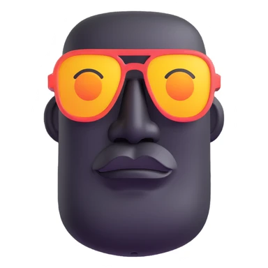 moai emoji with reflective sunglasses, fun modern twist to classic moai look sticker