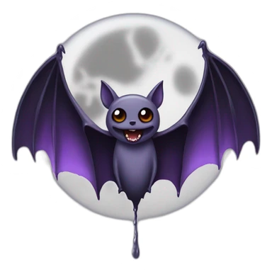 purple black vampire bat wings flying in front of large dripping grey crescent moon sticker