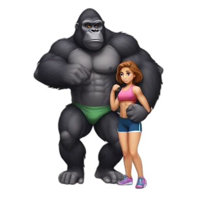 Big buff Gorilla holding a beautiful girl with a huge back doing exercises sticker