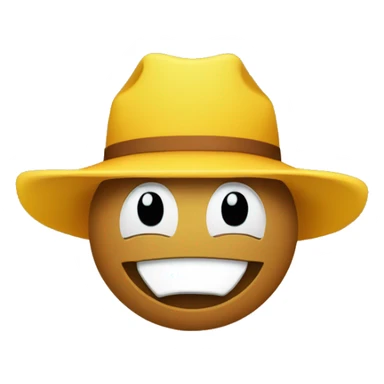round yellow face emoji with one piece of hay in his teeth and a cowboy hat on sticker