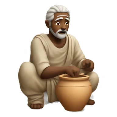 ancient man sculpting a pot sticker