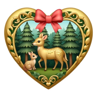 heart with forest animals with gold bow and heart pattern on the bow sticker