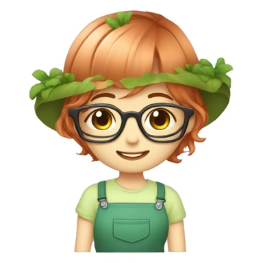 Kawaii cute gardener girl copper hair and glasses sticker