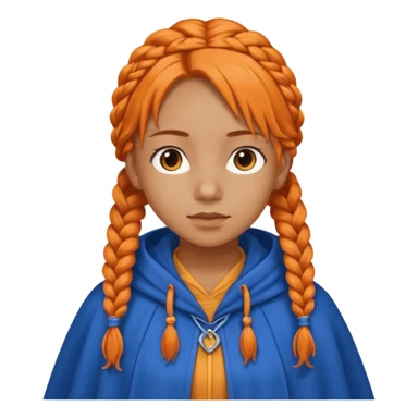 orange braids hair girl, tan skin, wear blue cloak sticker
