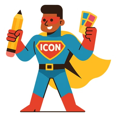superhero character named Icon with a graphic designer theme sticker