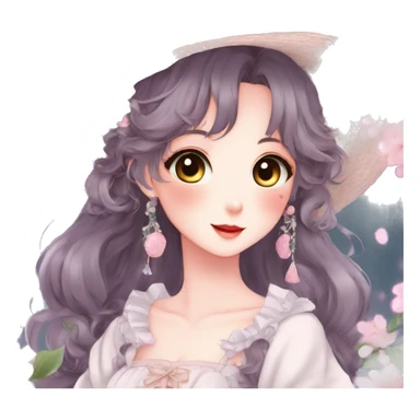 Gorgeous anime style lady with blushing face and accessories cottagecore fairycore Kawaii anime colorful pearly romantic aesthetic trending style sticker