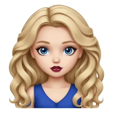 pale skin, girly bratz baddie, beautiful dark blue eyes, bratz makeup, long dark blonde wavy hair sticker