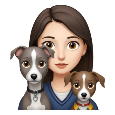 Brunette hazel eyed girl beside dark grey and white whippet  sticker
