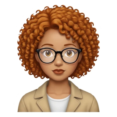 light skin black woman with short ginger curly hair and glasses, neutral expression sticker