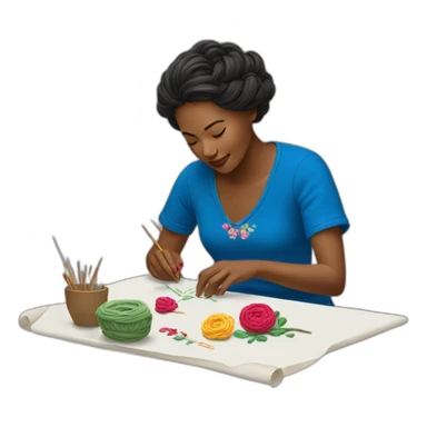 Woman embroidering sticker