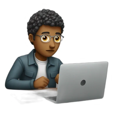 a persona sitted and very focused on his laptop sticker