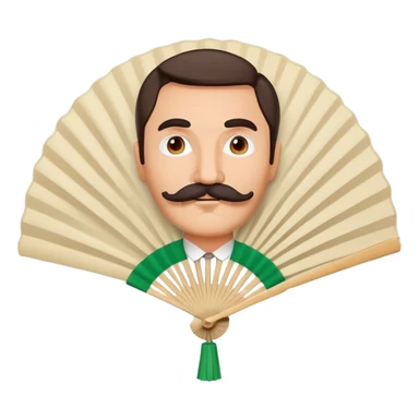 Folding paper fan with an Italian man with mustache printed as decoration on the fan surface sticker