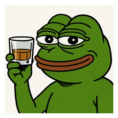 Pepe the Frog toasting with a whiskey glass, pepe meme style sticker