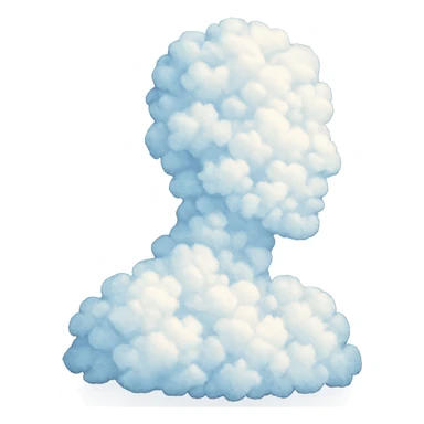 a person from shoulders up composed of many small clouds, bright and recognizable, no text sticker