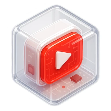 red YouTube button logo inside a white and transparent box sticker