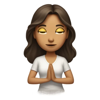 Brunette girl with beautiful hair meditating, white sticker