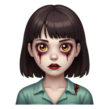 girl zombie with dark brown hair, bangs above the eyebrow and dark brown eyes  sticker