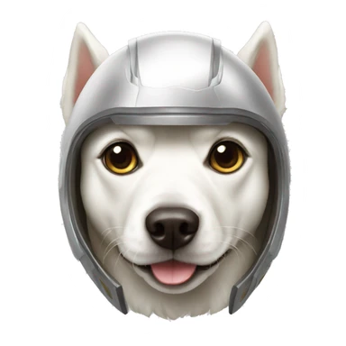 a white dog with loki helmet sticker