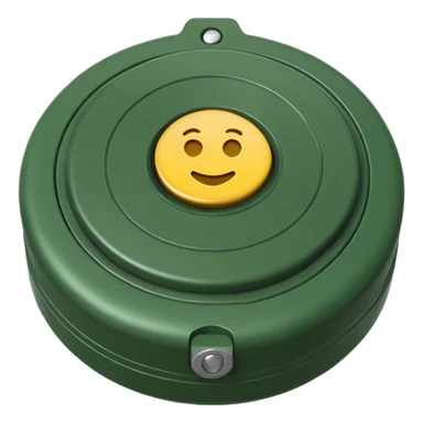 military anti-personnel mine, round, green, distinct button in the center, emoji style sticker