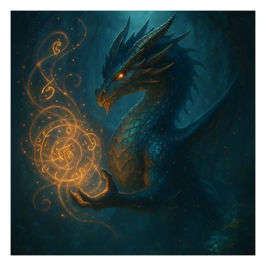 mystical dragon casting a spell in an enchanted atmosphere, fantasy theme, magical effects sticker