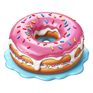 Pink donut with excessive amounts of white icing running down and through the hole of the donut, a waterfall of white icing. sticker
