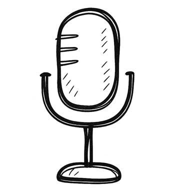 Microphone for sound recording icon, hand drawn, black outlines, no fill, simple and clean, front view sticker