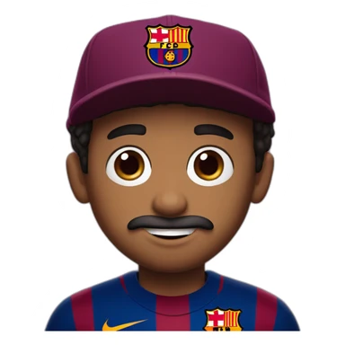 Brown boy with a moustache and a fc Barcelona cap sticker