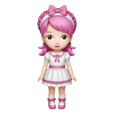Isolated detaile illustration incredibly raspberry torte doll figurine full body with pink hair and a raspberry hairband sticker